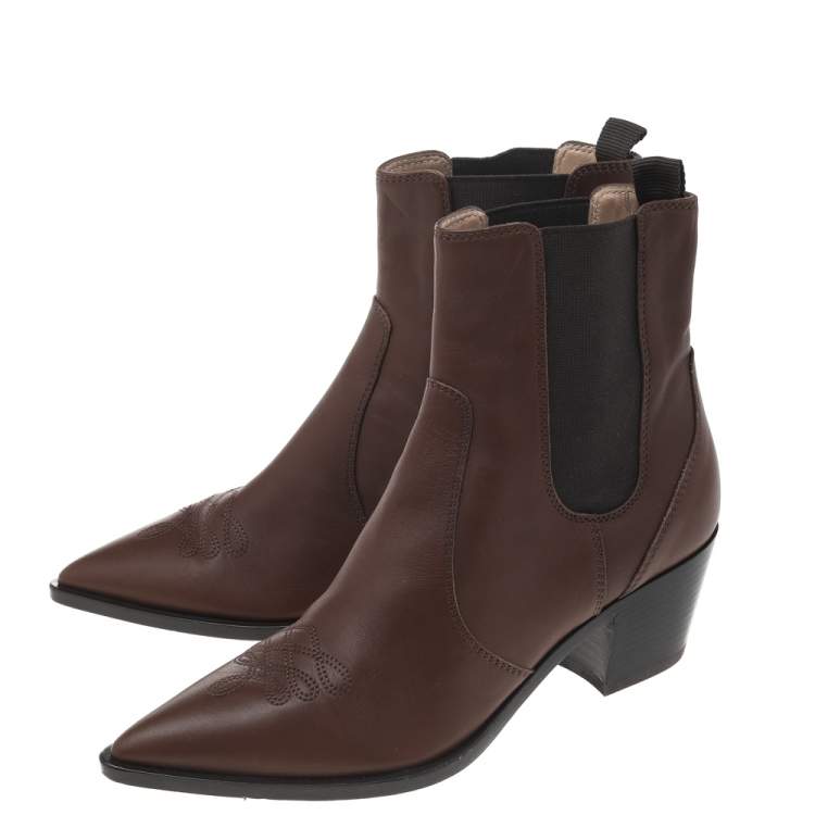Pre Owned Gianvito Rossi Brown Leather Pointed Toe Ankle Length Boots Size 36