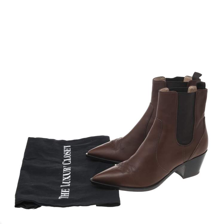 Pre Owned Gianvito Rossi Brown Leather Pointed Toe Ankle Length Boots Size 36
