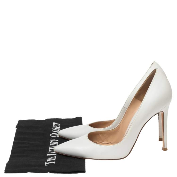 Pre Owned Gianvito Rossi White Leather Pointed Toe Pumps Size 37.5