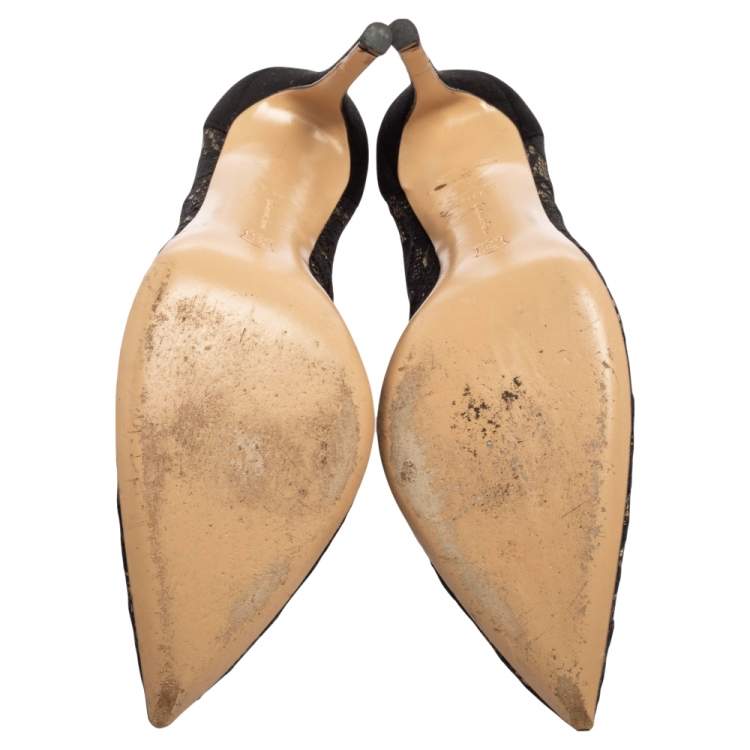 Pre Owned Gianvito Rossi Black Suede And Lace Pointed Toe Pumps Size 39.5