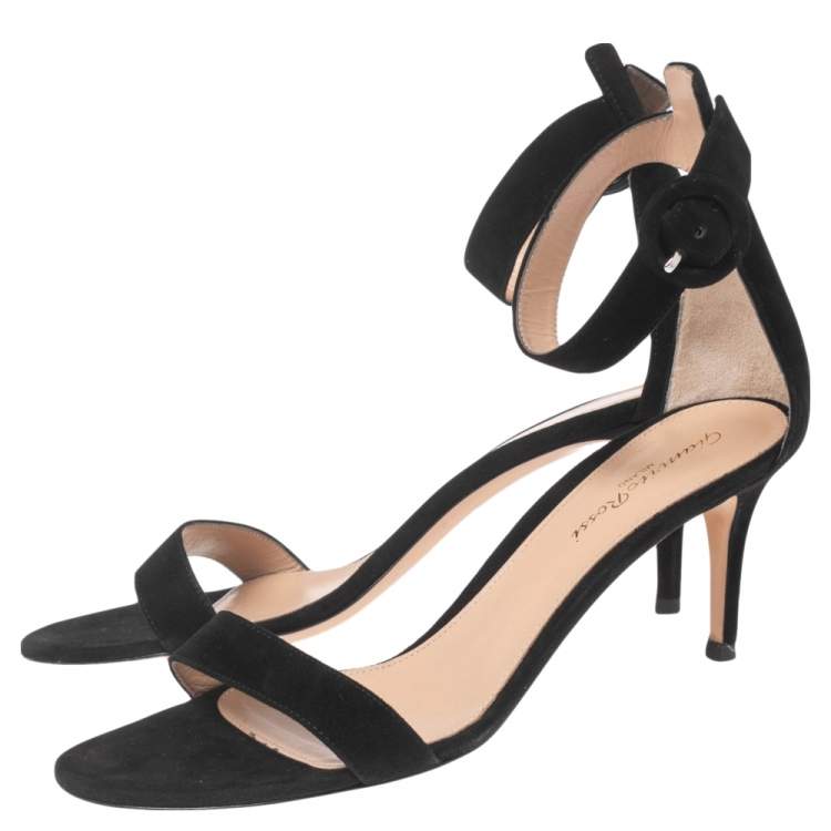 Pre Owned Gianvito Rossi Black Suede Portofino Ankle Strap Sandals Size 38