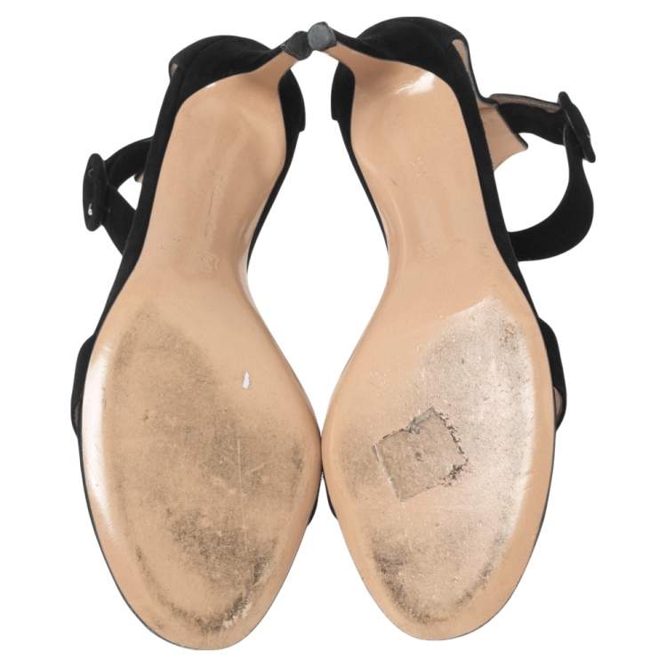 Pre Owned Gianvito Rossi Black Suede Portofino Ankle Strap Sandals Size 38