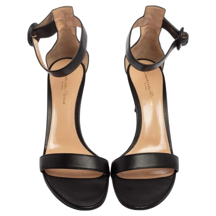 Pre Owned Gianvito Rossi Black Leather Ankle Strap Sandals Size 38