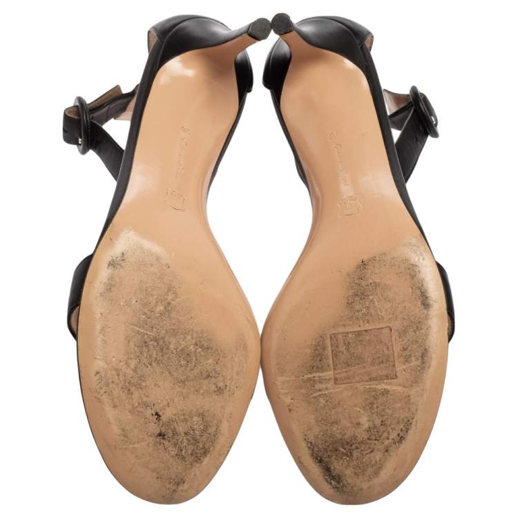 Pre Owned Gianvito Rossi Black Leather Ankle Strap Sandals Size 38