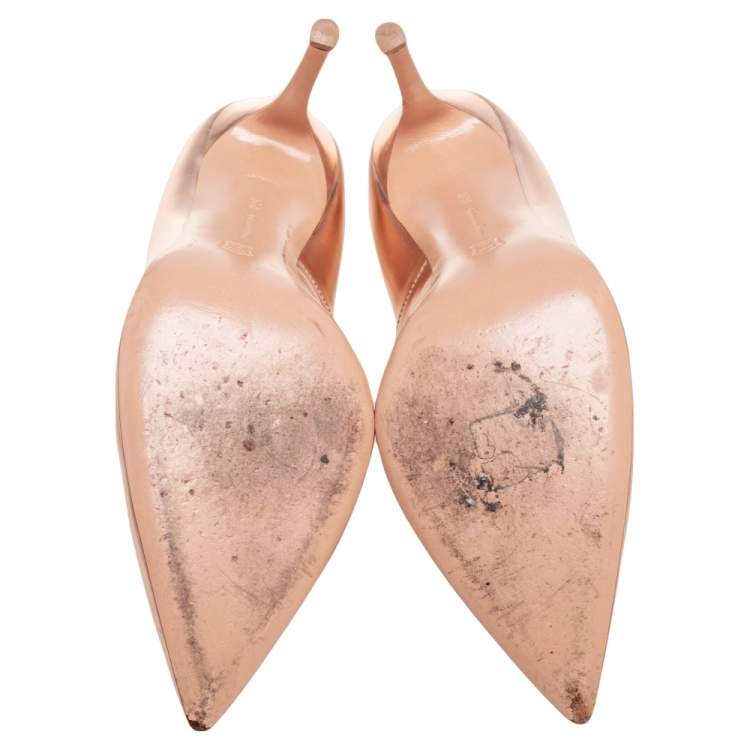 Pre Owned Gianvito Rossi Gold Leather Pointed Toe Pumps Size 39.5