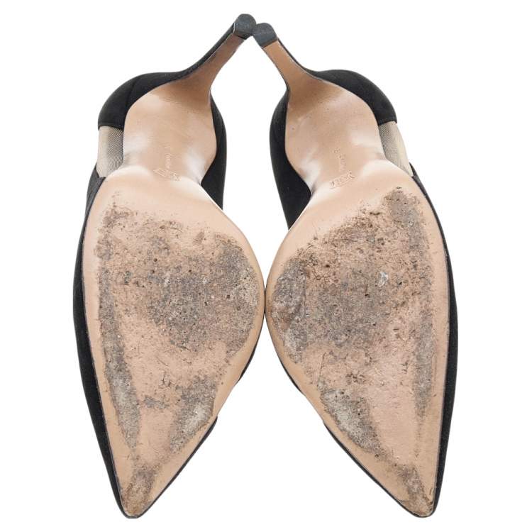 Pre Owned Gianvito Rossi Black Suede And Mesh Pointed Toe Pumps Size 38