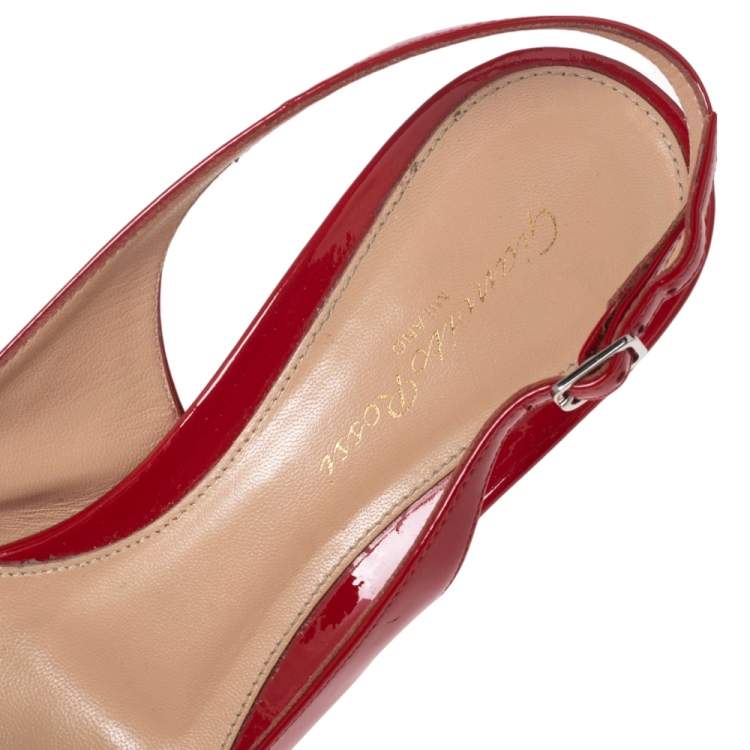 Pre Owned Gianvito Rossi Red Patent Leather Anna Slingback Pumps Size 39