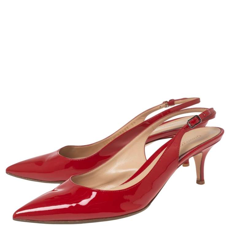 Pre Owned Gianvito Rossi Red Patent Leather Anna Slingback Pumps Size 39