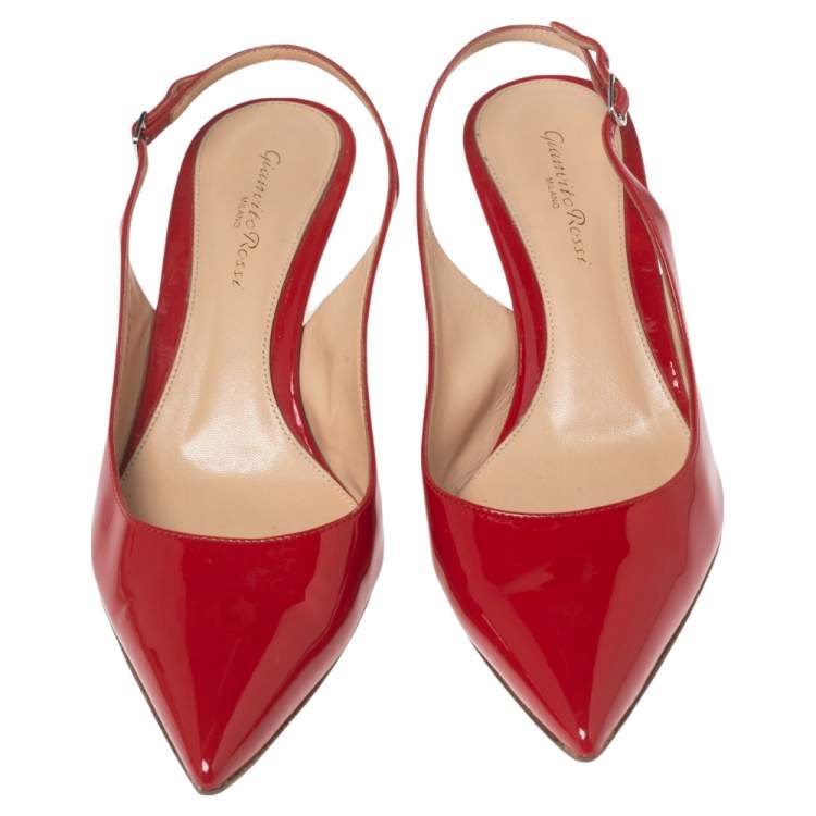 Pre Owned Gianvito Rossi Red Patent Leather Anna Slingback Pumps Size 39