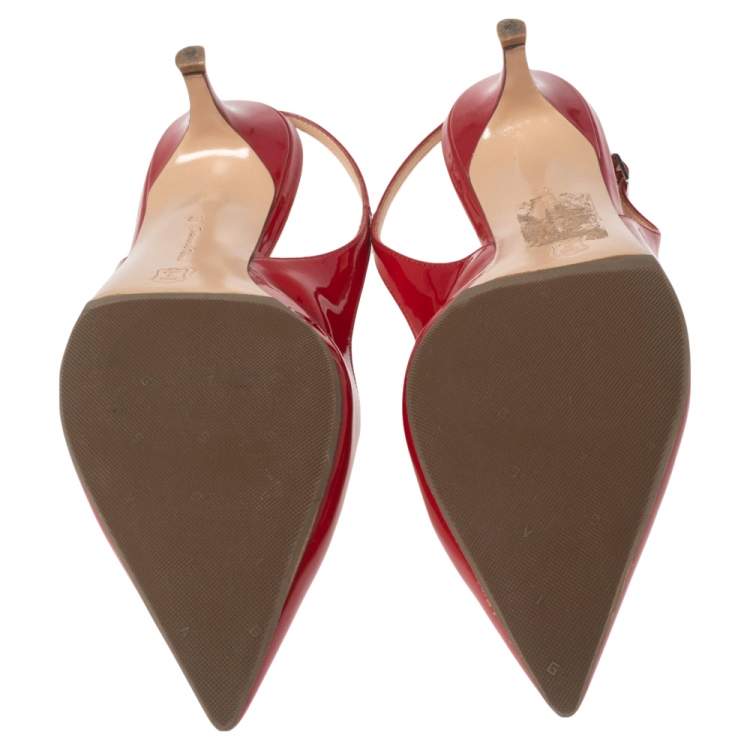 Pre Owned Gianvito Rossi Red Patent Leather Anna Slingback Pumps Size 39