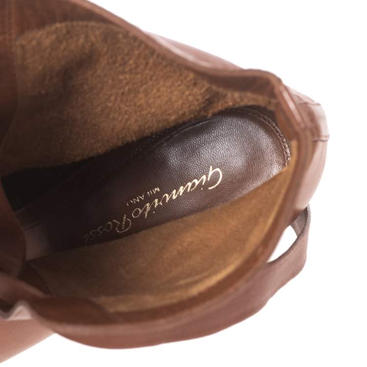 Pre Owned Gianvito Rossi Brown Leather Buckle Lace-Up Ankle Booties Size 38.5