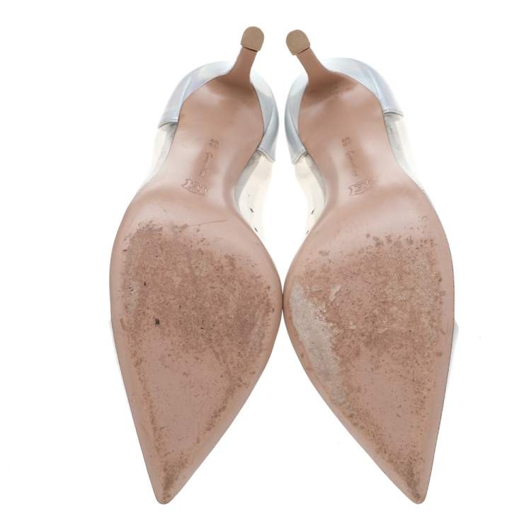 Pre Owned Gianvito Rossi Metallic Hologram Leather And PVC Plexi Pointed Toe Pumps Size 36.5