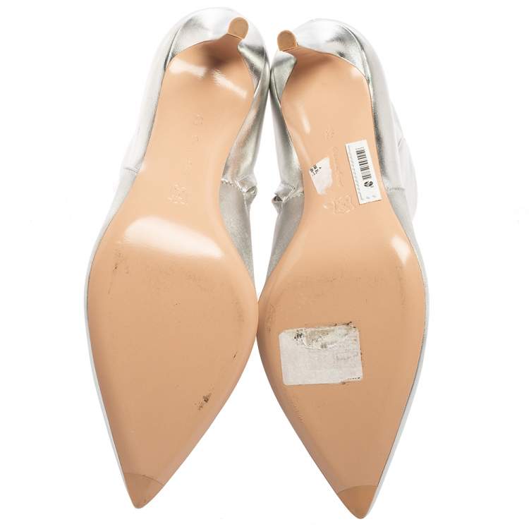 Pre Owned Gianvito Rossi Silver Leather  Ankle Boots Size 39.5