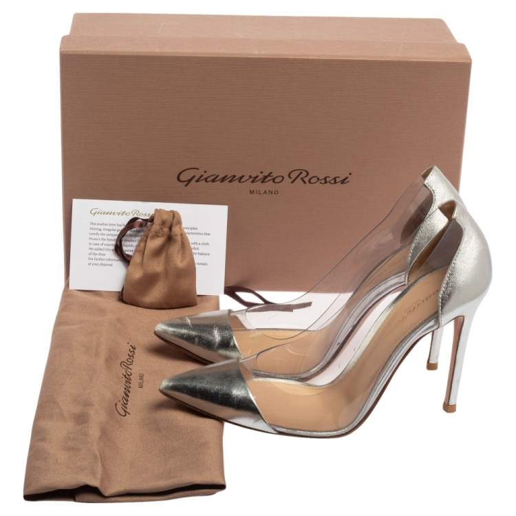 Pre Owned Gianvito Rossi Silver Leather and PVC Plexi Pumps Size 36.5