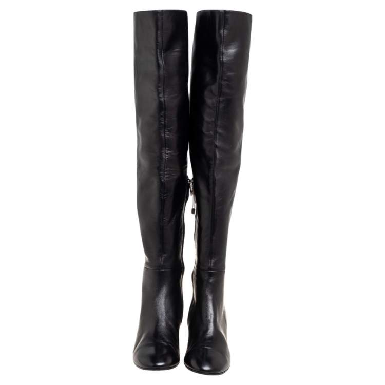Pre Owned Gianvito Rossi Black Leather Over The Knee Boots Size 39.5
