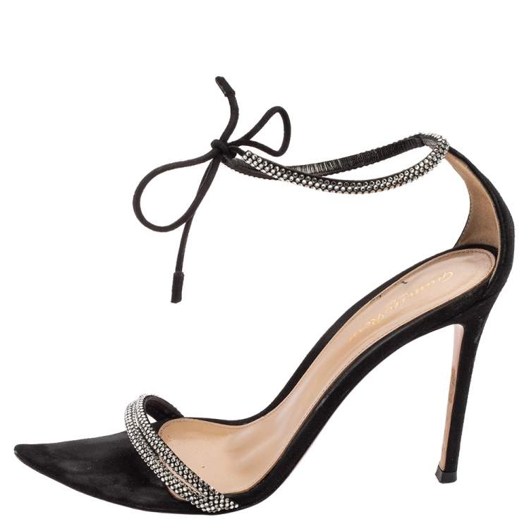 Pre Owned Gianvito Rossi Black Suede Silk Montecarlo Sandals Size 39