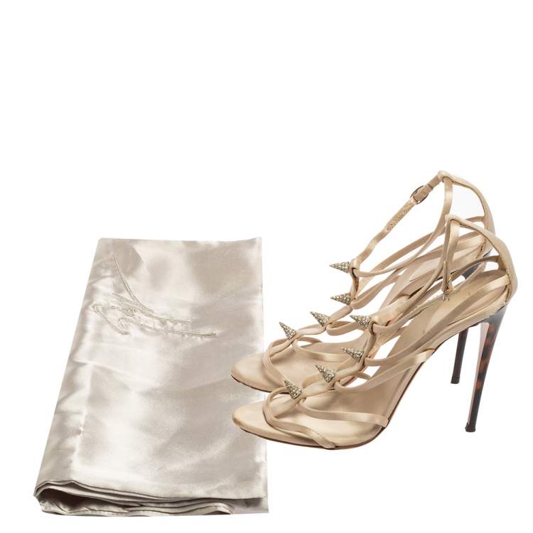 Pre Owned Gianvito Rossi Grey Satin Embellished Strappy Sandals Size 37