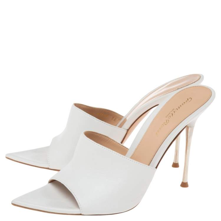 Pre Owned Gianvito Rossi White Leather Alise Open-Toe Mules Size 38