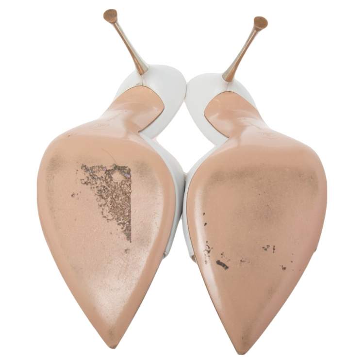 Pre Owned Gianvito Rossi White Leather Alise Open-Toe Mules Size 38