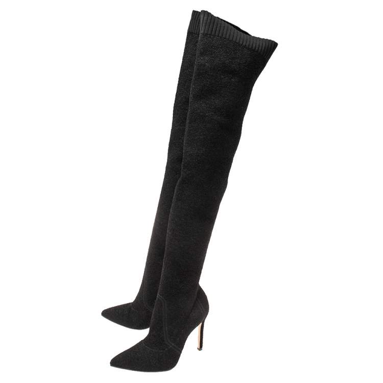Pre Owned Gianvito Rossi Black Stretch Fabric Fiona Over The Knee Boots Size 36.5