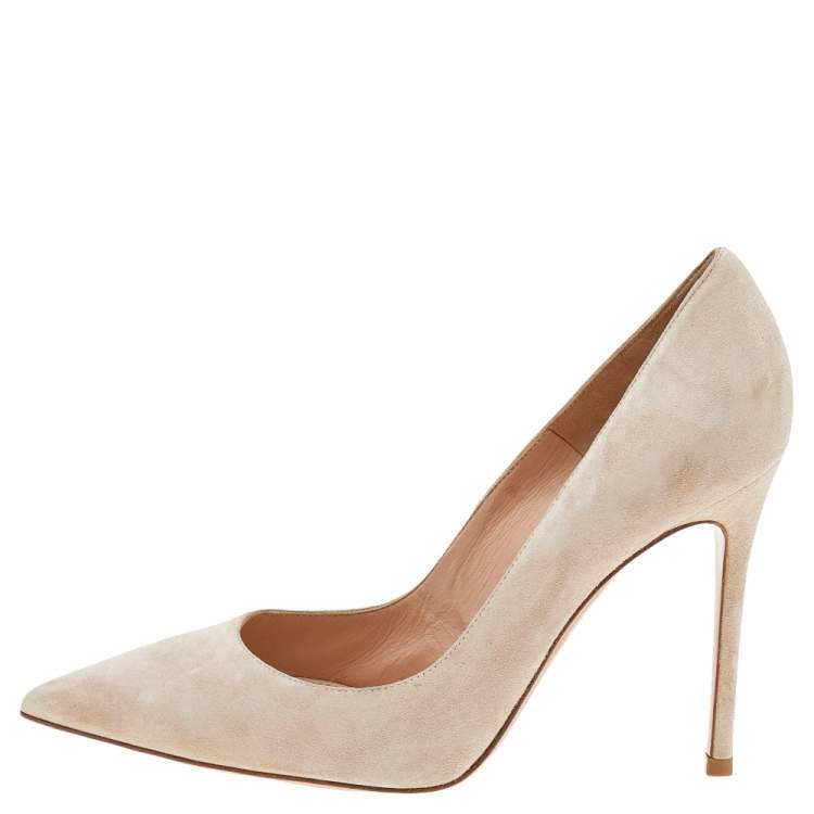 Pre Owned Gianvito Rossi Beige Suede Pointed Toe Pumps Size 37.5