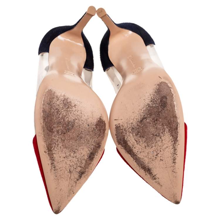 Pre Owned Gianvito Rossi Red/Navy Blue Suede and PVC Plexi Pumps Size 36