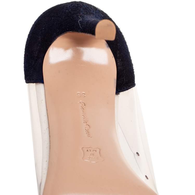 Pre Owned Gianvito Rossi Red/Navy Blue Suede and PVC Plexi Pumps Size 36