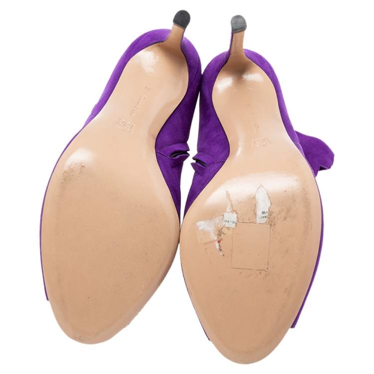 Pre Owned Gianvito Rossi Purple Suede Diamond Cut-Out Peep-Toe Ankle Booties Size 39