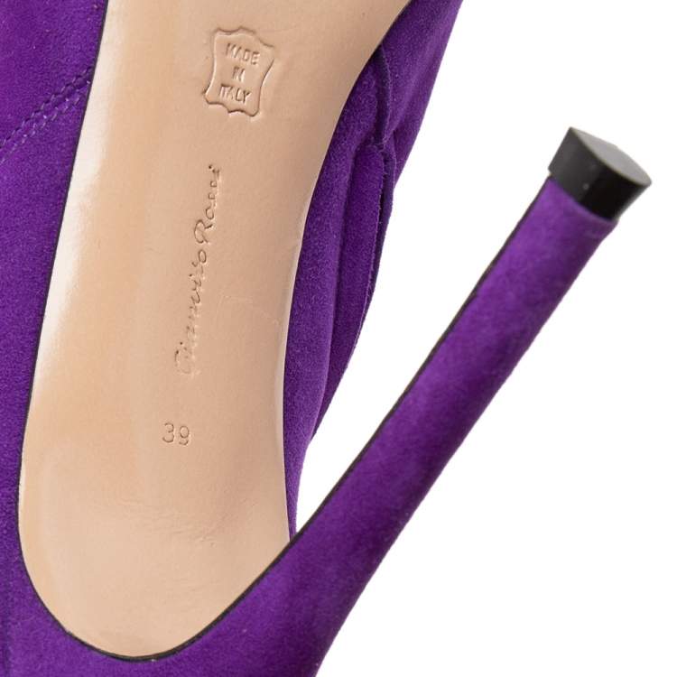 Pre Owned Gianvito Rossi Purple Suede Diamond Cut-Out Peep-Toe Ankle Booties Size 39