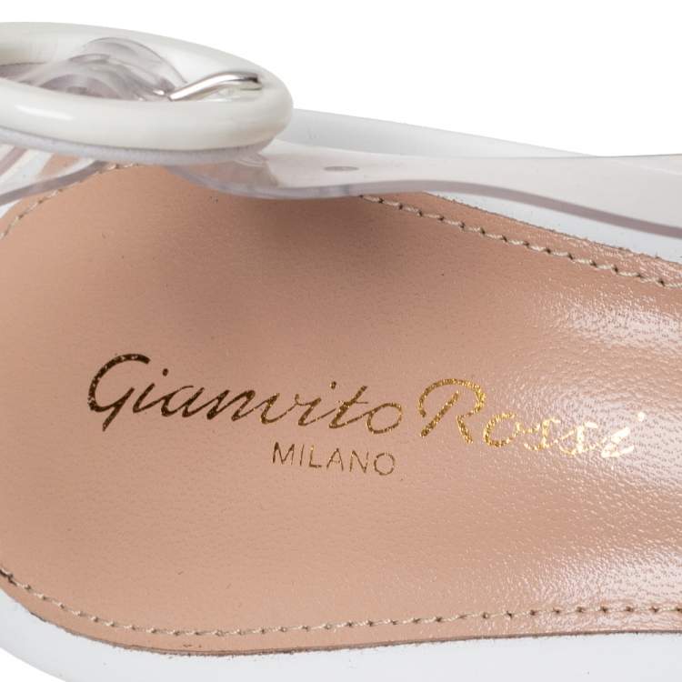 Pre Owned Gianvito Rossi White Patent Leather and PVC Slingback Pumps Size 41