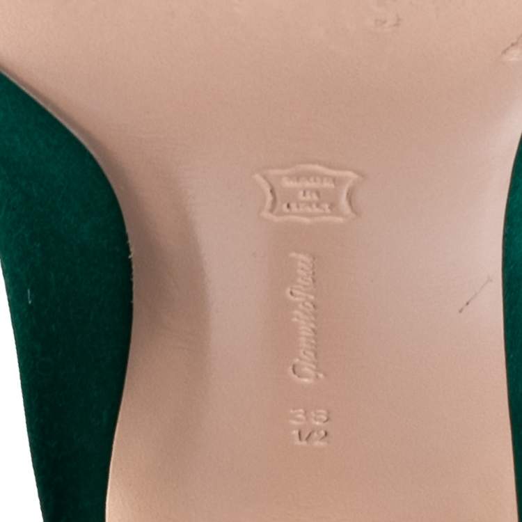 Pre Owned Gianvito Rossi Bottle Green Satin Pointed-Toe Pumps Size 38.5