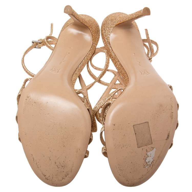 Pre Owned Gianvito Rossi Metallic Gold Glitter Strappy Sandals Size 40