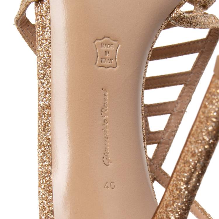 Pre Owned Gianvito Rossi Metallic Gold Glitter Strappy Sandals Size 40