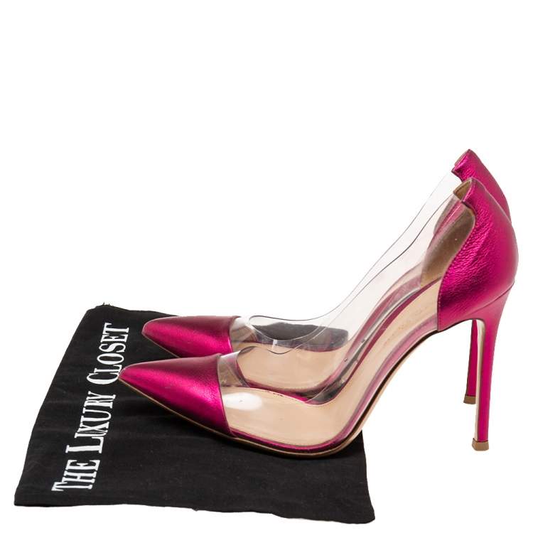 Pre Owned Gianvito Rossi Pink Leather And PVC Plexi Pumps Size 37