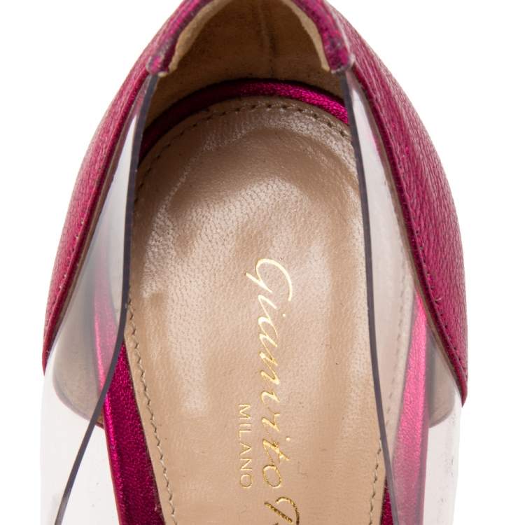 Pre Owned Gianvito Rossi Pink Leather And PVC Plexi Pumps Size 37