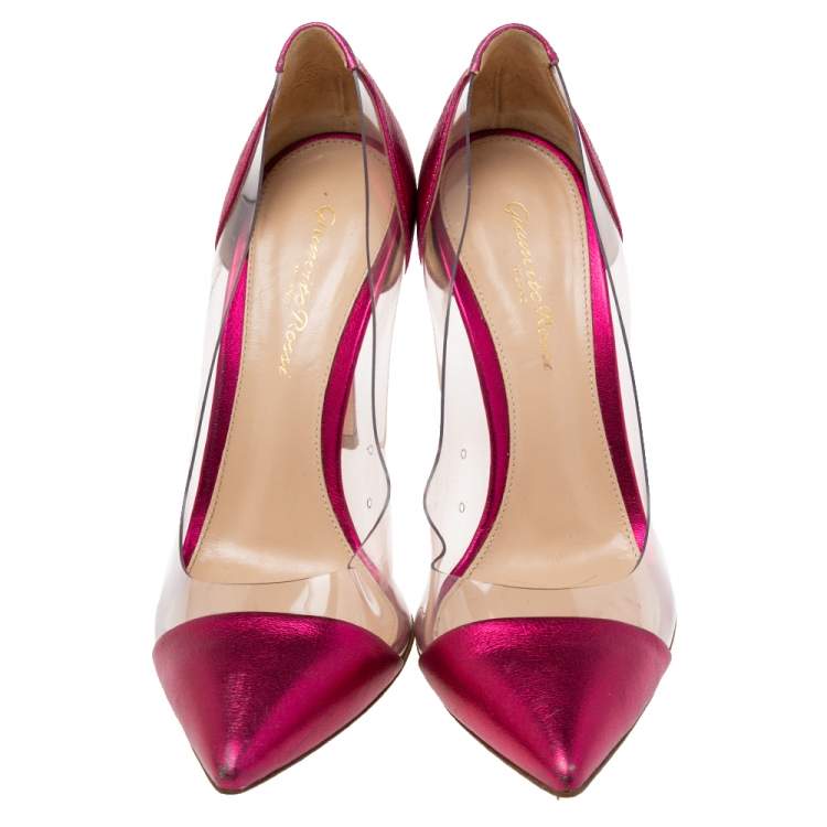Pre Owned Gianvito Rossi Pink Leather And PVC Plexi Pumps Size 37