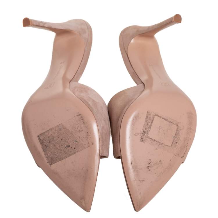 Pre Owned Gianvito Rossi Beige Laminated Suede Elle Slide Sandals Size 39