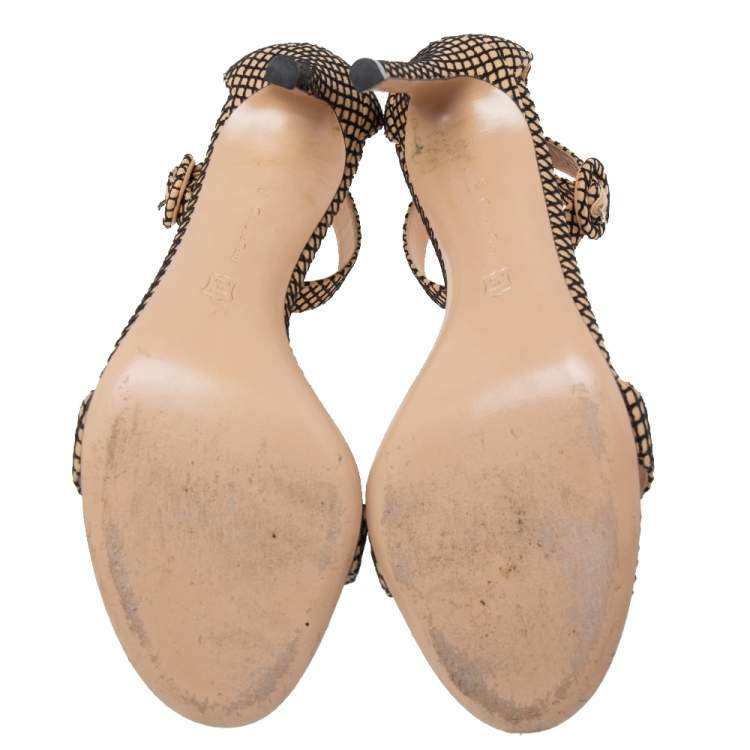 Pre Owned Gianvito Rossi Beige/Black Leather And Mesh Portofino Sandals Size 39