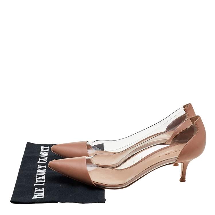 Pre Owned Gianvito Rossi Beige Leather And PVC Plexi Pointed Toe Pumps Size 41