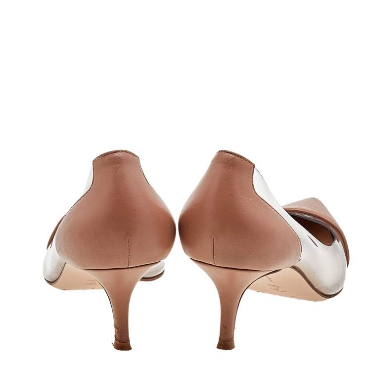 Pre Owned Gianvito Rossi Beige Leather And PVC Plexi Pointed Toe Pumps Size 41