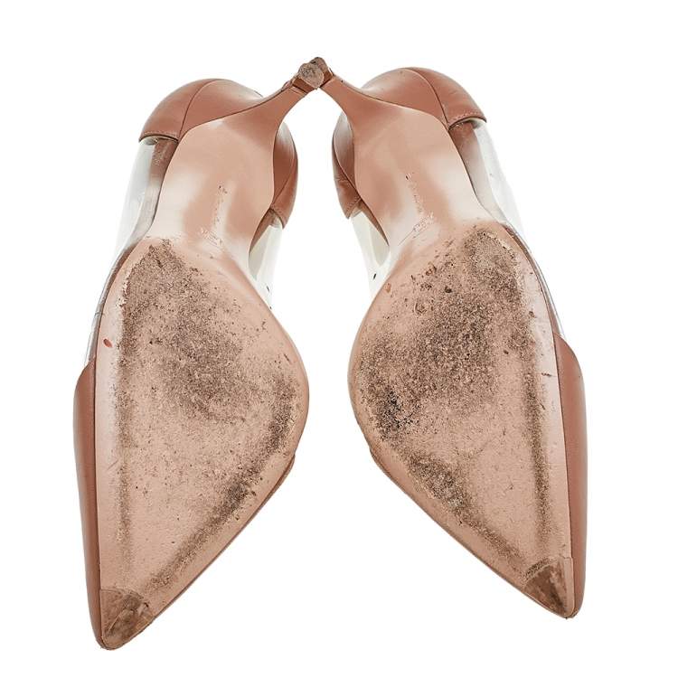 Pre Owned Gianvito Rossi Beige Leather And PVC Plexi Pointed Toe Pumps Size 41