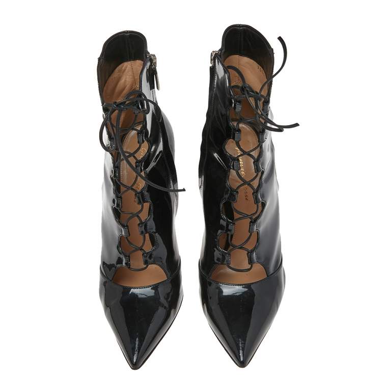 Pre Owned Gianvito Rossi Black Patent and Leather Lace-Up Ankle Booties Size 39
