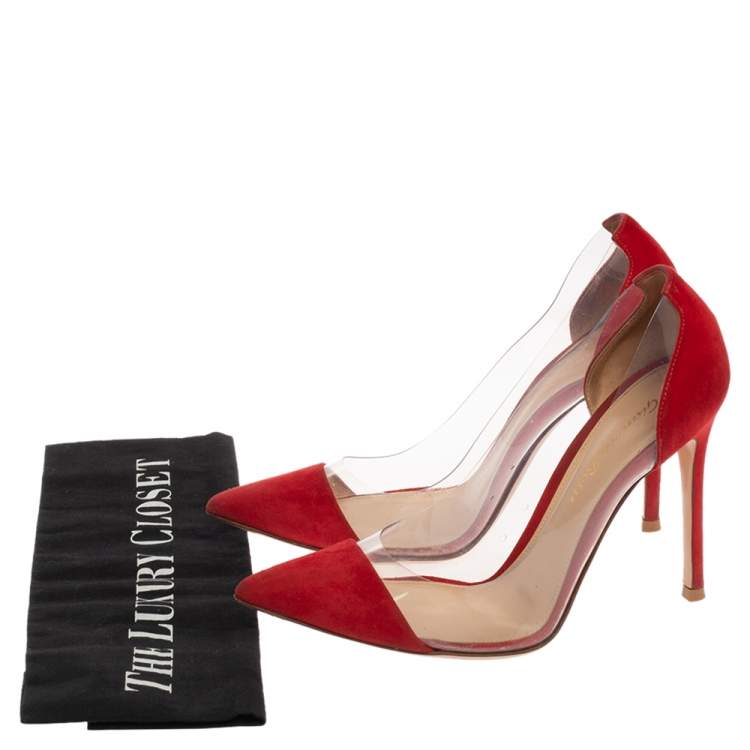 Pre Owned Gianvito Rossi  Red Suede And PVC Plexi  Pumps Size 36