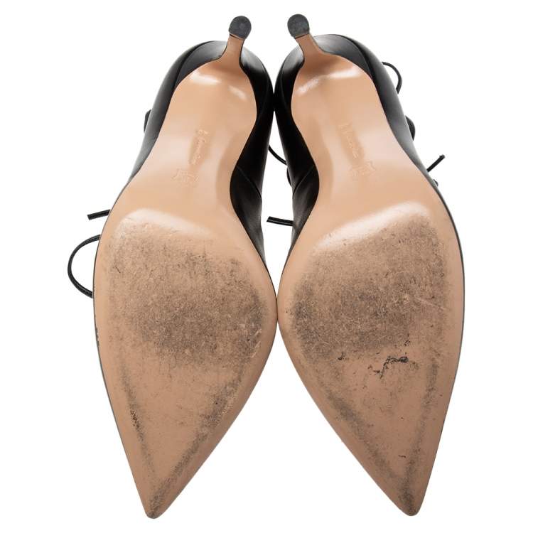 Pre Owned Gianvito Rossi Black Leather Femi Lace-Up Pumps Size 40