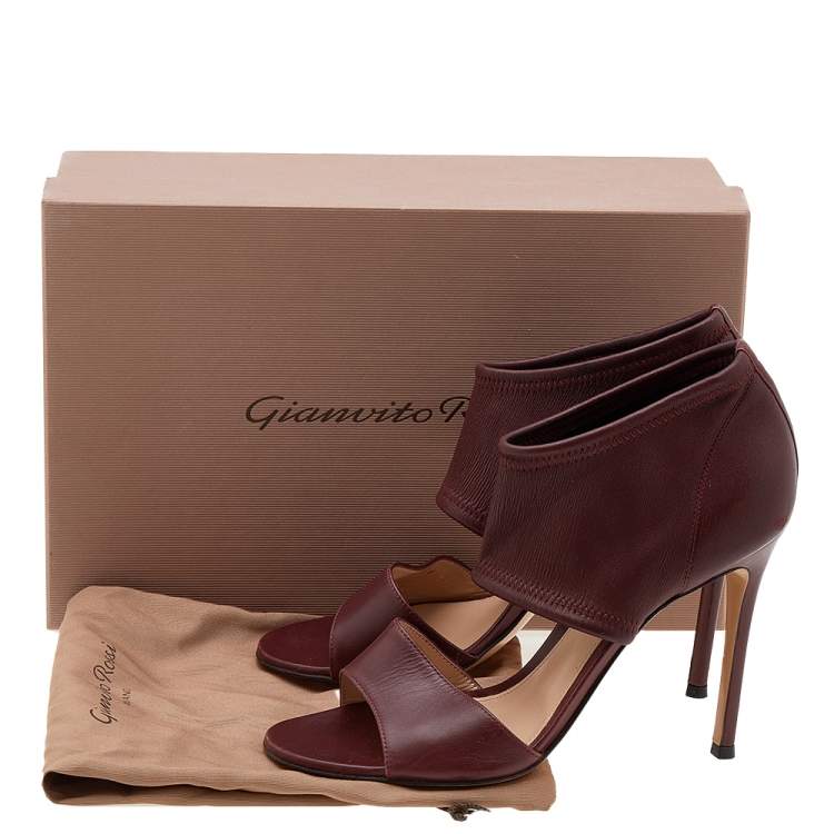 Pre Owned Gianvito Rossi Burgundy Leather Ankle Cuff Sandals Size 38