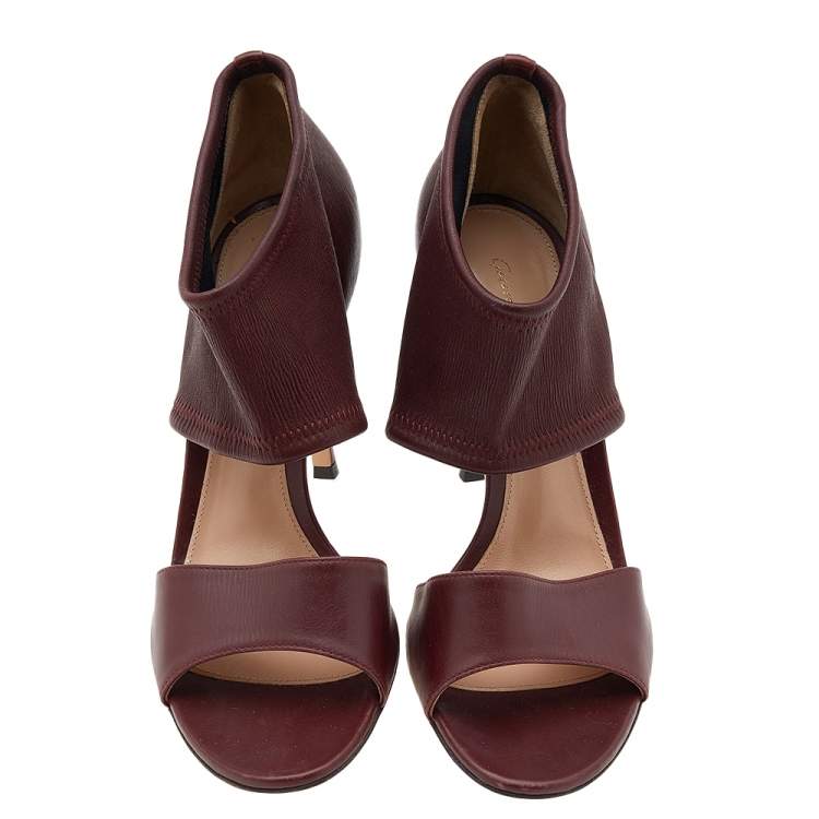 Pre Owned Gianvito Rossi Burgundy Leather Ankle Cuff Sandals Size 38