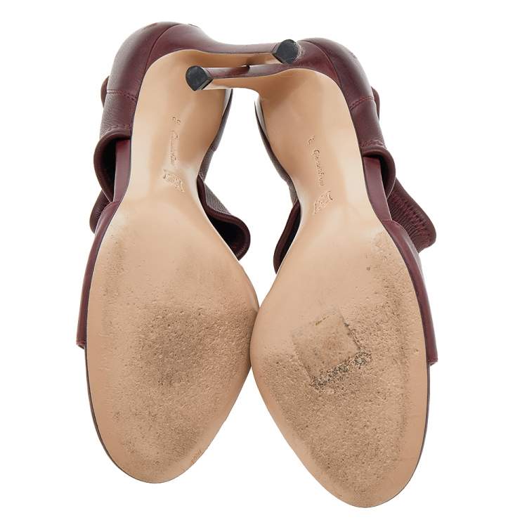 Pre Owned Gianvito Rossi Burgundy Leather Ankle Cuff Sandals Size 38