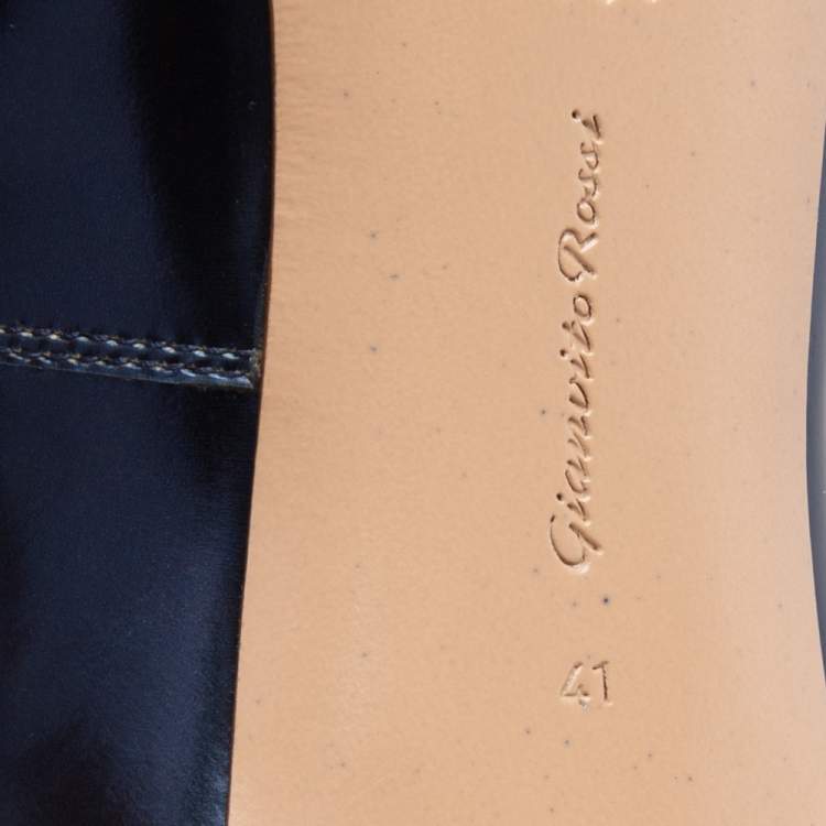 Pre Owned Gianvito Rossi Metallic Blue Patent And Satin Pointed Toe Pumps Size 41