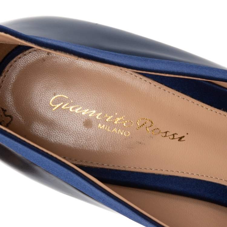 Pre Owned Gianvito Rossi Metallic Blue Patent And Satin Pointed Toe Pumps Size 41