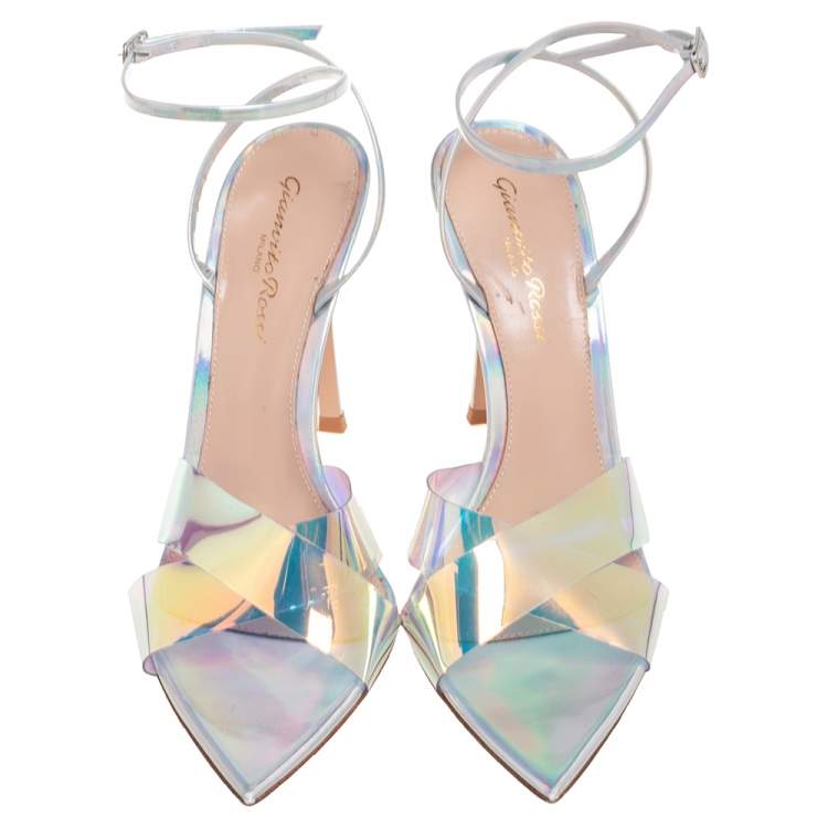 Pre Owned Gianvito Rossi Iridescent Leather and PVC Plexi Stark Sandals Size 36 